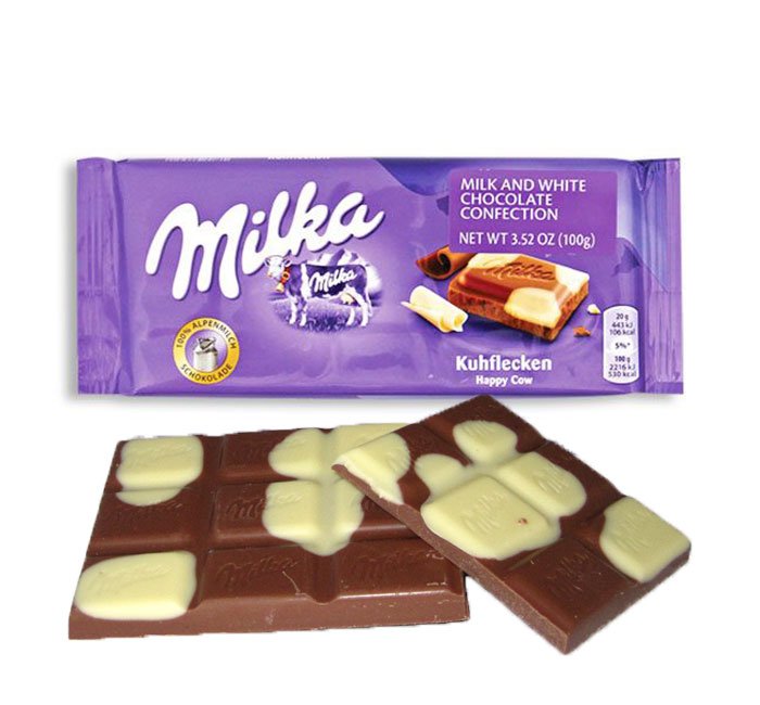 milka happy cow bar milk & white chocolate
